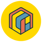 A yellow circular icon with a multi-colored rubix-like cube inside.