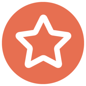 A circular orange icon with a white star in the middle.